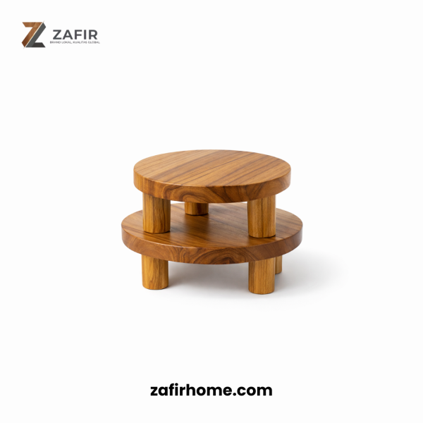 Talenan Kayu Jati III Duduk Bulat Food Grade Plating Board Diameter 25 cm Zafir Home
