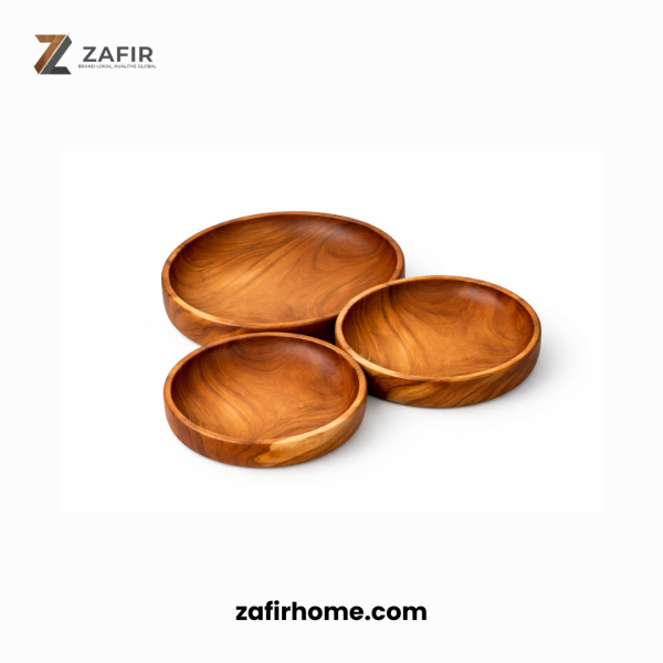 Piring Kayu Jati Bulat Food Grade Wooden Plate Diameter 20 cm Zafir Home