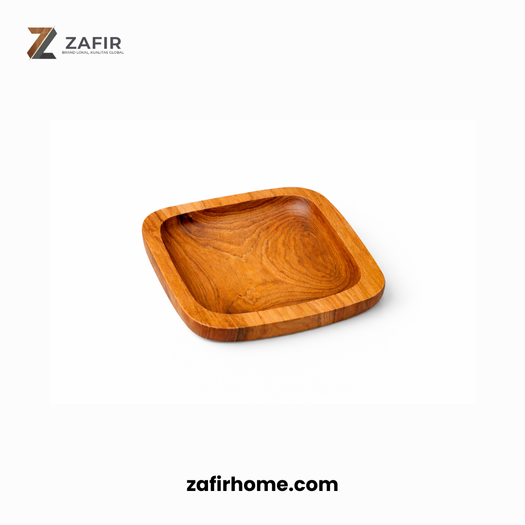 Piring Kayu Jati Kotak Food Grade Wooden Plate 20x20 cm Zafir Home