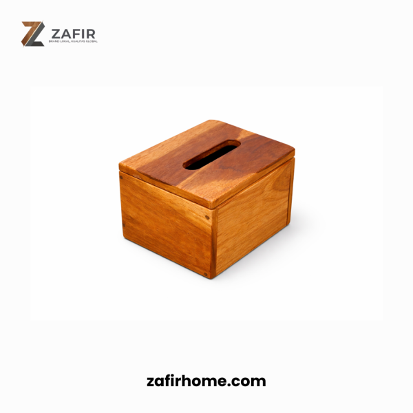 ZKotak Tisu Kayu Jati Persegi Tempat Tisu Minimalis Natural 14x12 cm afir Home