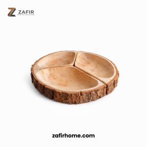 Piring Saji Kayu Jati Sekat Natural Serving Plate Food Grade  22 cm Zafir Home